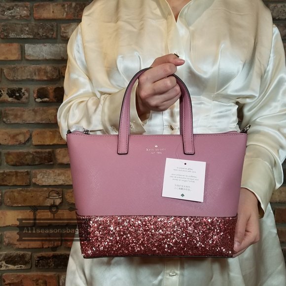 Kate Spade Greta Court Saffiano Glitter Dusty Peony Satchel Crossbody Handbag - Picture 5 of 6